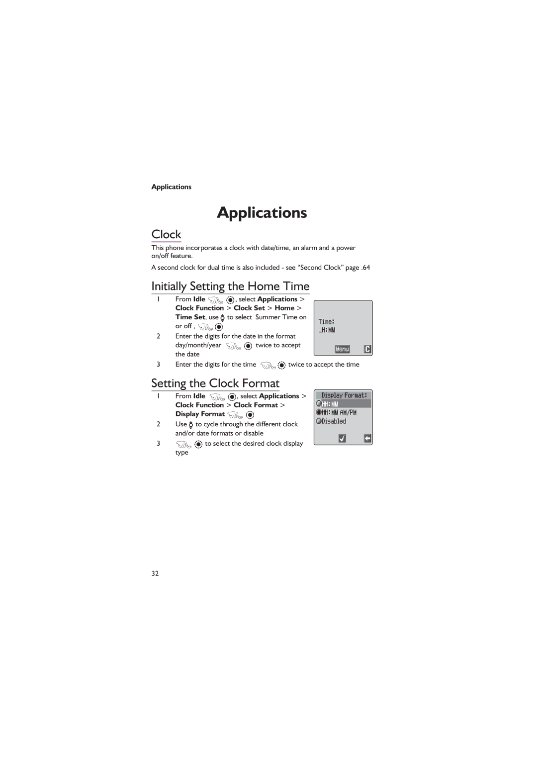 Panasonic EB-GD67 operating instructions Applications, Initially Setting the Home Time, Setting the Clock Format 