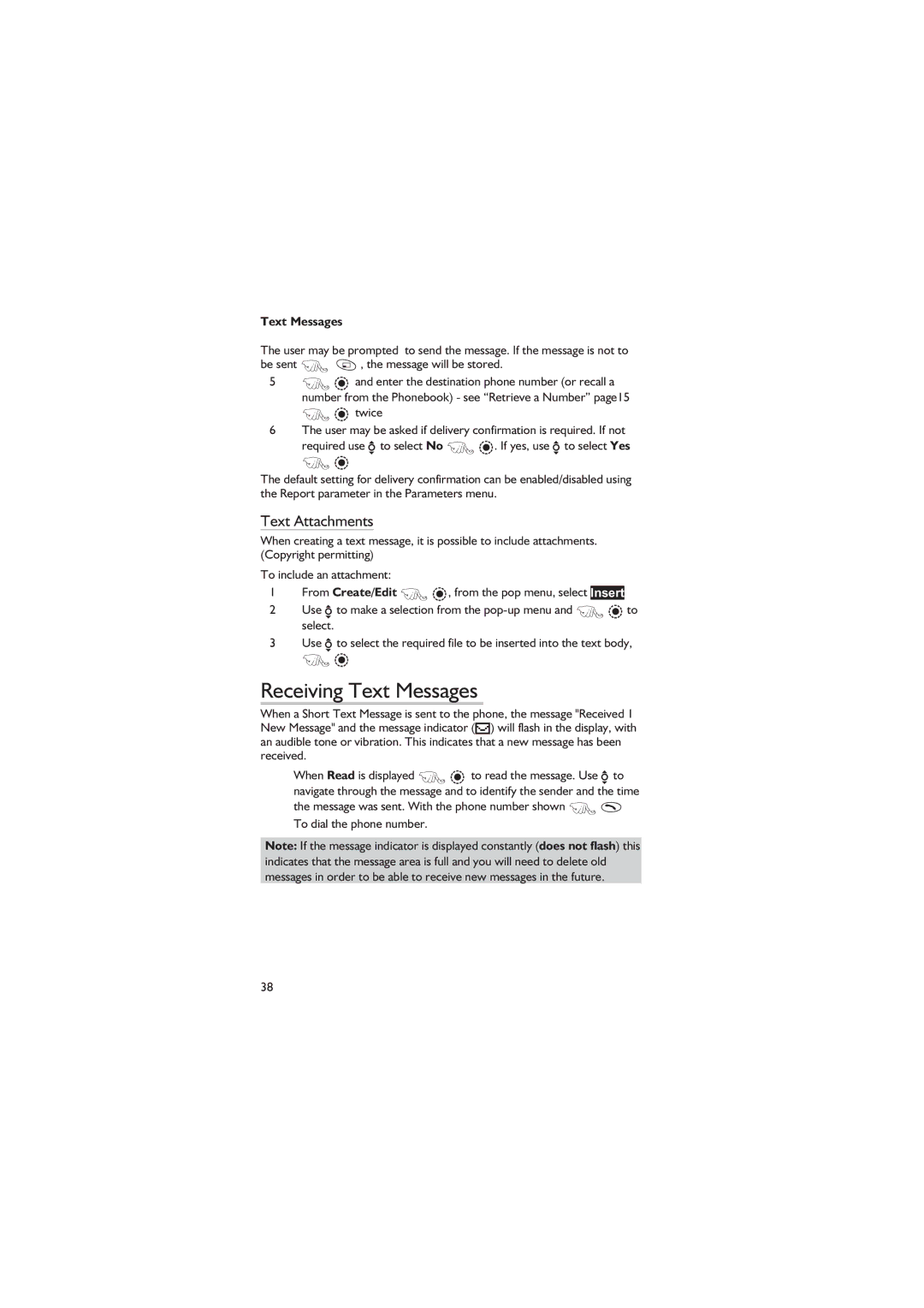 Panasonic EB-GD67 operating instructions Receiving Text Messages, Text Attachments 