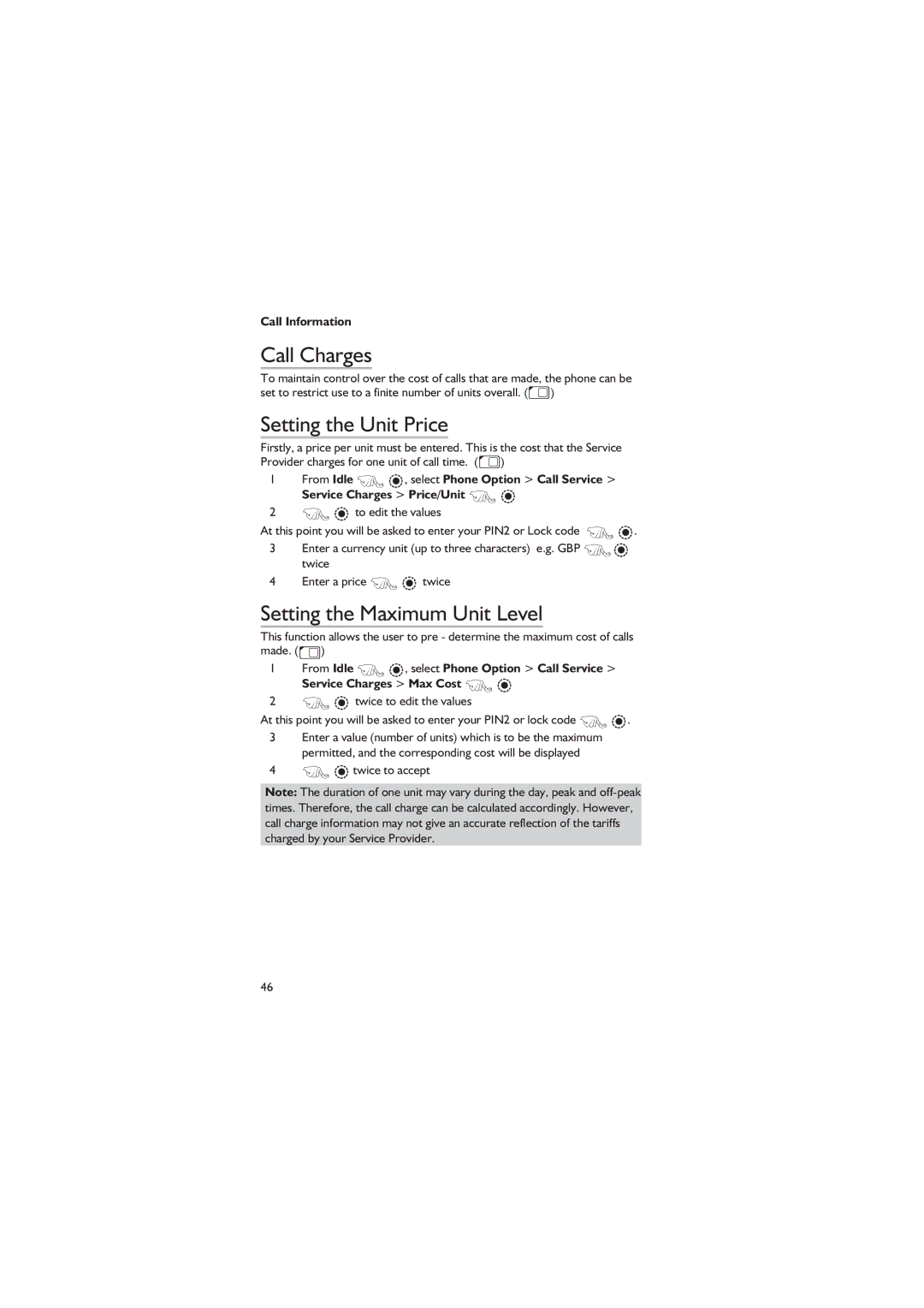 Panasonic EB-GD67 operating instructions Call Charges, Setting the Unit Price, Setting the Maximum Unit Level 