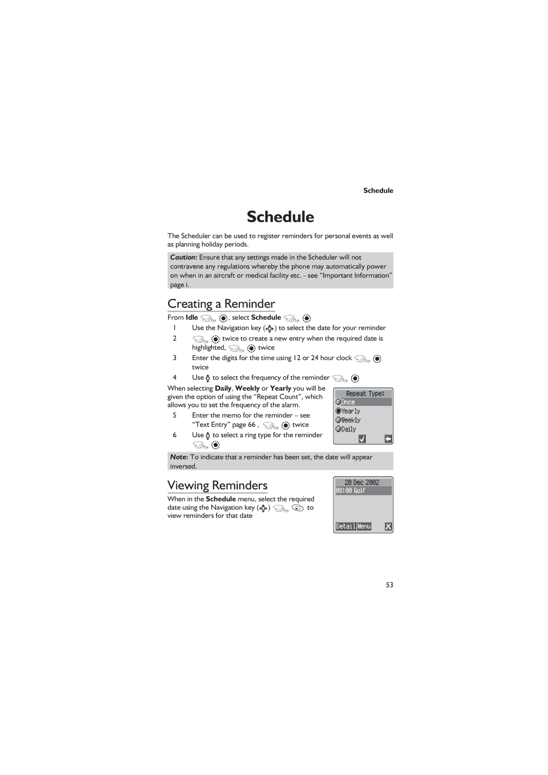 Panasonic EB-GD67 operating instructions Schedule, Creating a Reminder, Viewing Reminders 