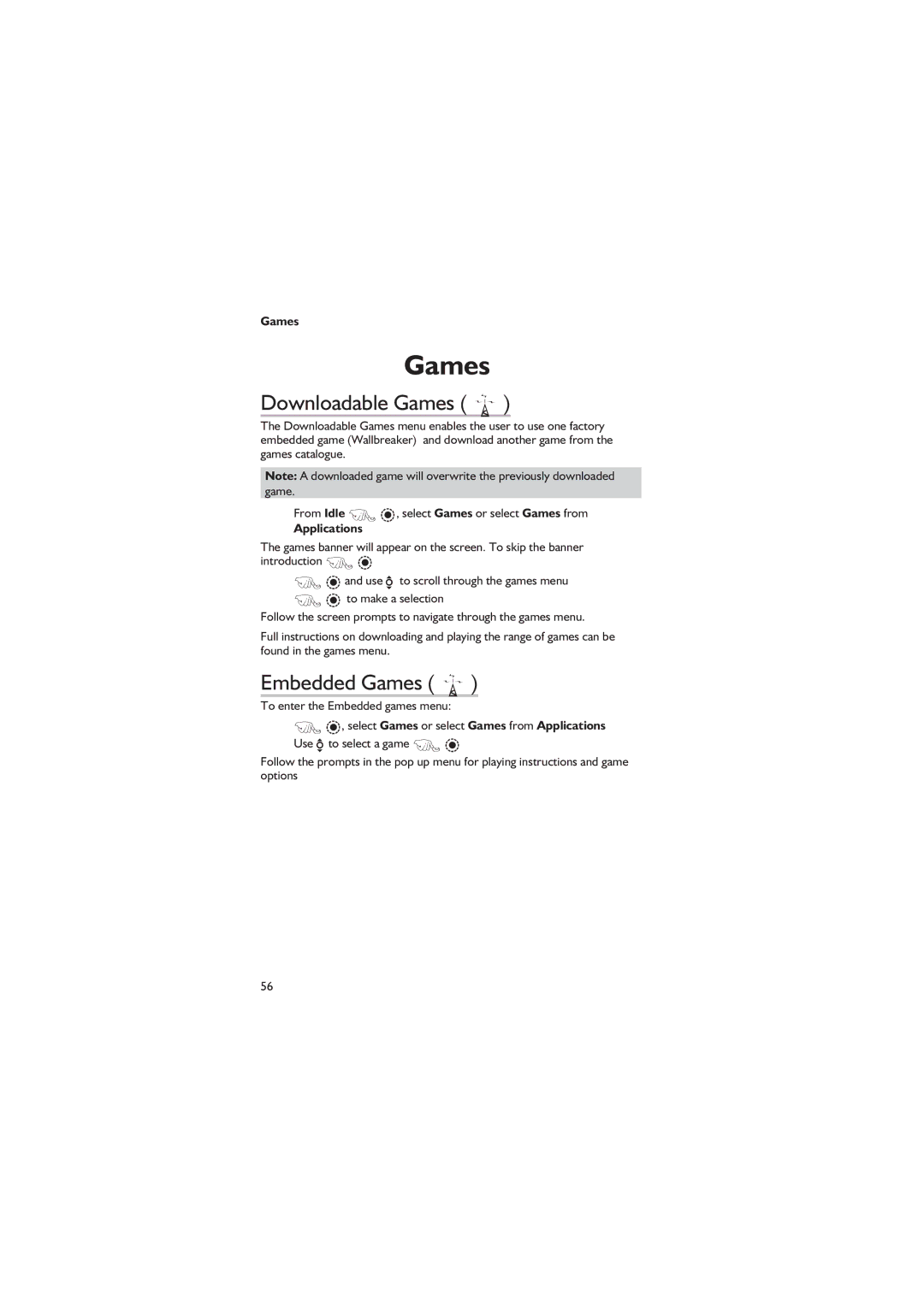 Panasonic EB-GD67 operating instructions Downloadable Games R, Embedded Games R 