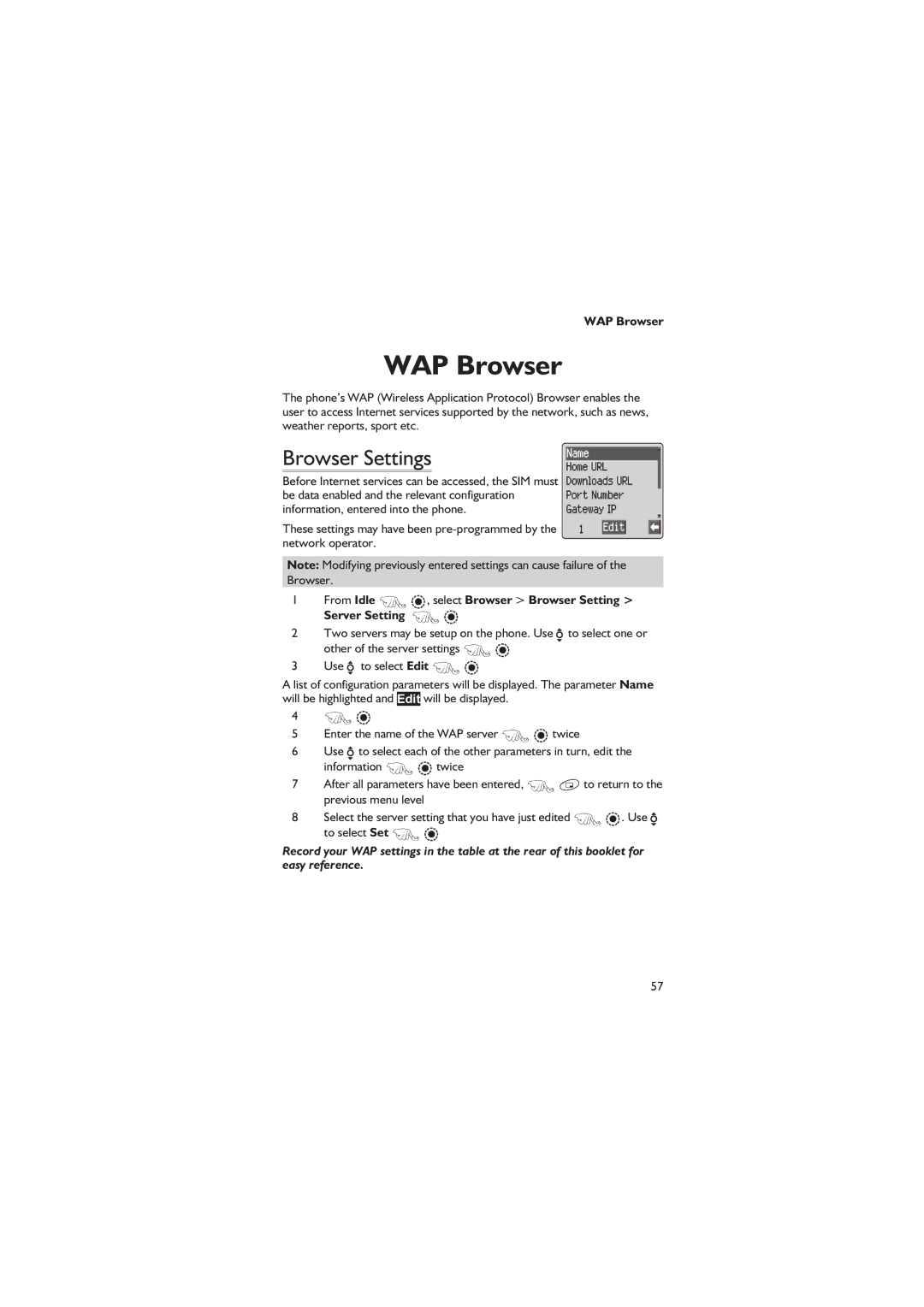 Panasonic EB-GD67 operating instructions WAP Browser, Browser Settings 