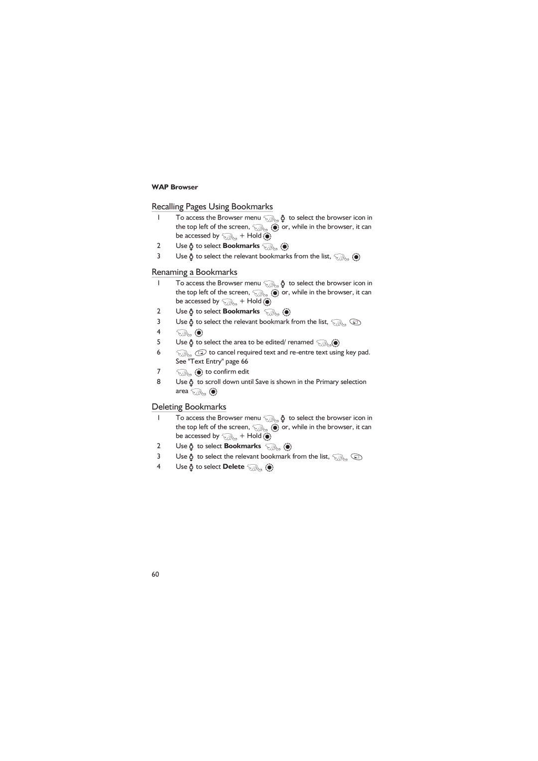 Panasonic EB-GD67 operating instructions Recalling Pages Using Bookmarks, Renaming a Bookmarks, Deleting Bookmarks 