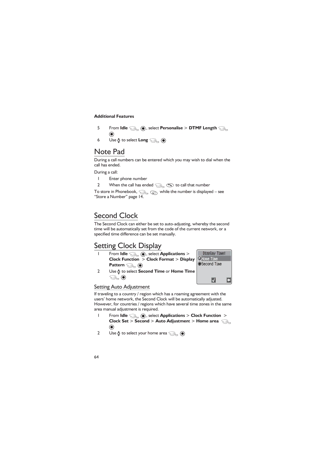 Panasonic EB-GD67 operating instructions Second Clock, Setting Clock Display, Setting Auto Adjustment 