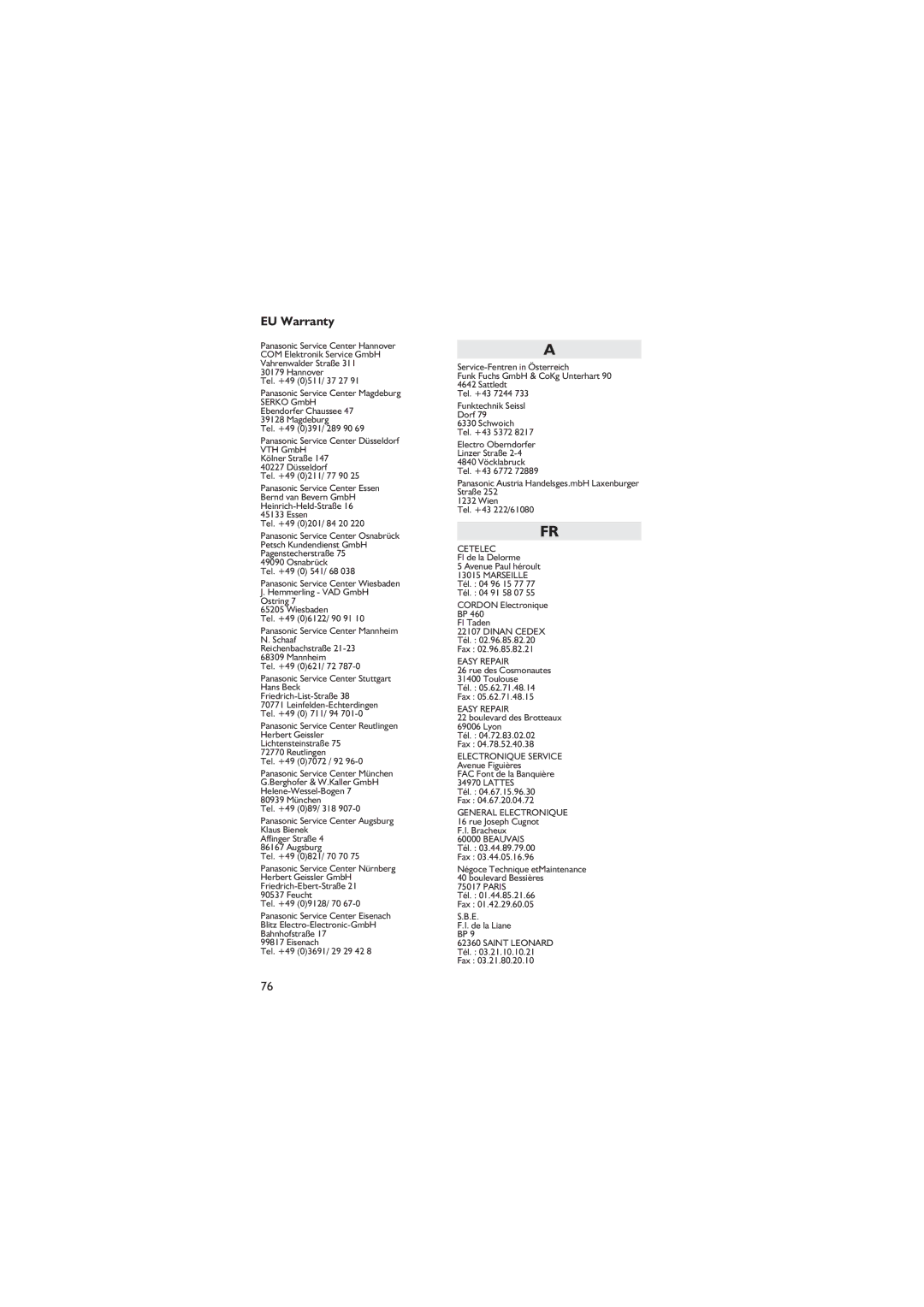 Panasonic EB-GD67 operating instructions Cetelec 