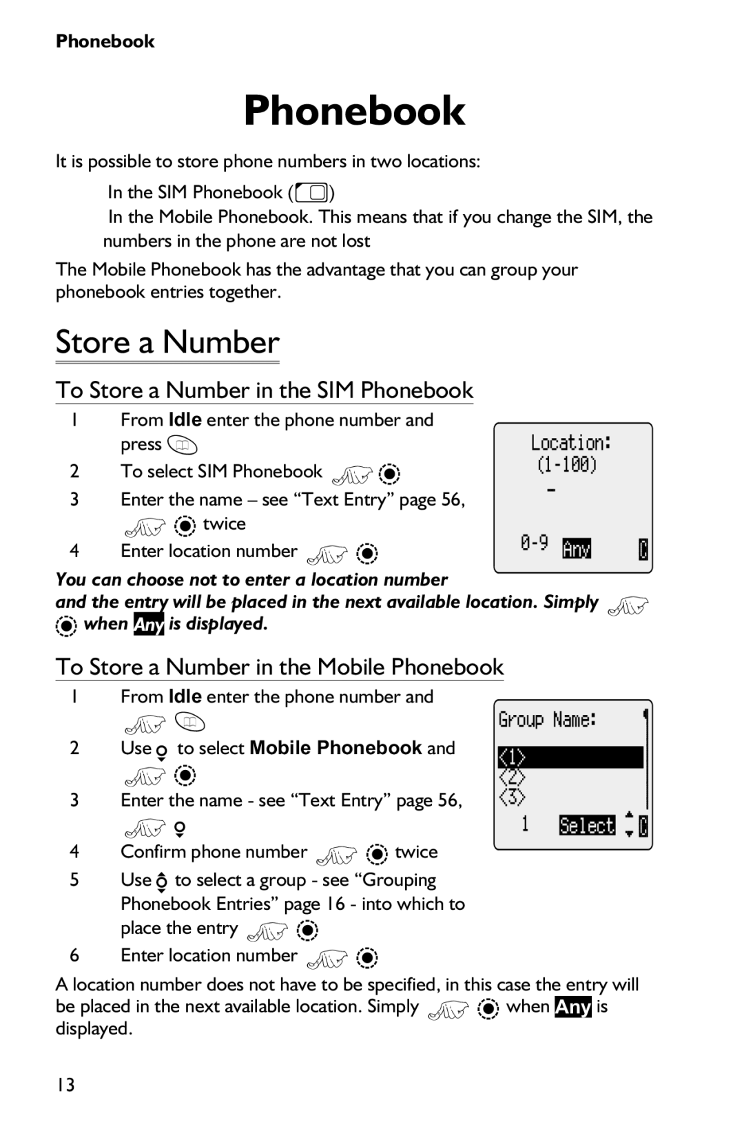 Panasonic EB-GD75 To Store a Number in the SIM Phonebook, To Store a Number in the Mobile Phonebook 