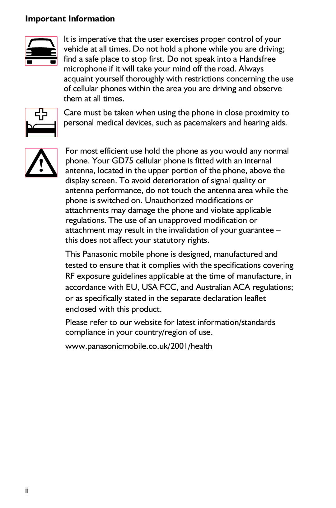 Panasonic EB-GD75 operating instructions Important Information 