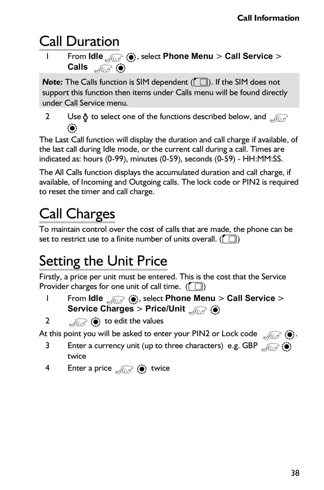 Panasonic EB-GD75 operating instructions Call Duration, Call Charges, Setting the Unit Price 