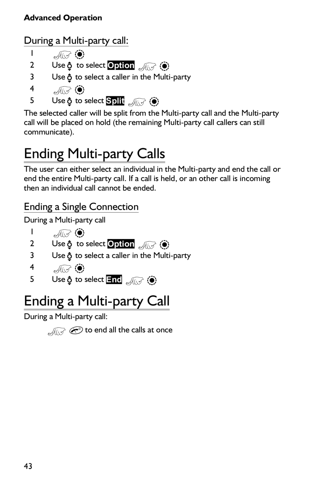 Panasonic EB-GD75 operating instructions Ending Multi-party Calls, Ending a Multi-party Call, During a Multi-party call 