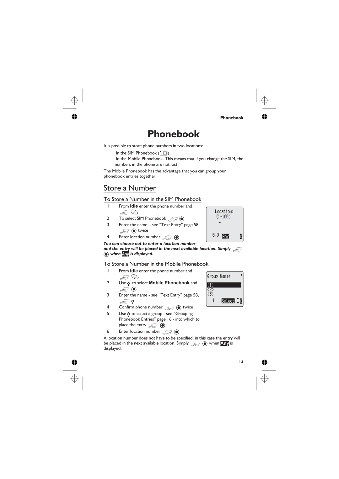 Panasonic EB-GD76 To Store a Number in the SIM Phonebook, To Store a Number in the Mobile Phonebook 