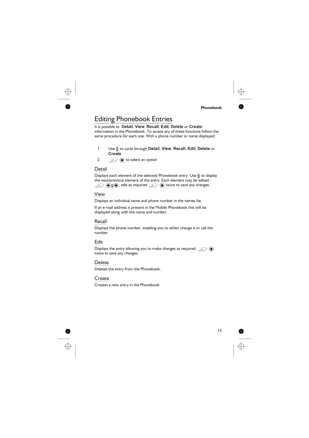 Panasonic EB-GD76 operating instructions Editing Phonebook Entries 