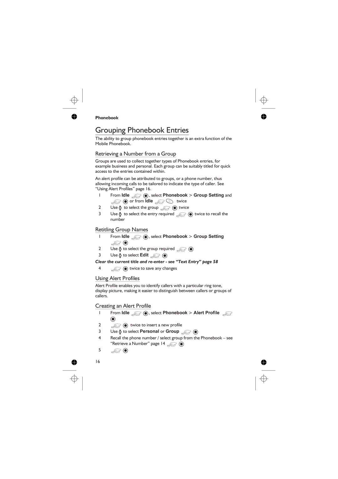 Panasonic EB-GD76 Grouping Phonebook Entries, Retrieving a Number from a Group, Retitling Group Names 