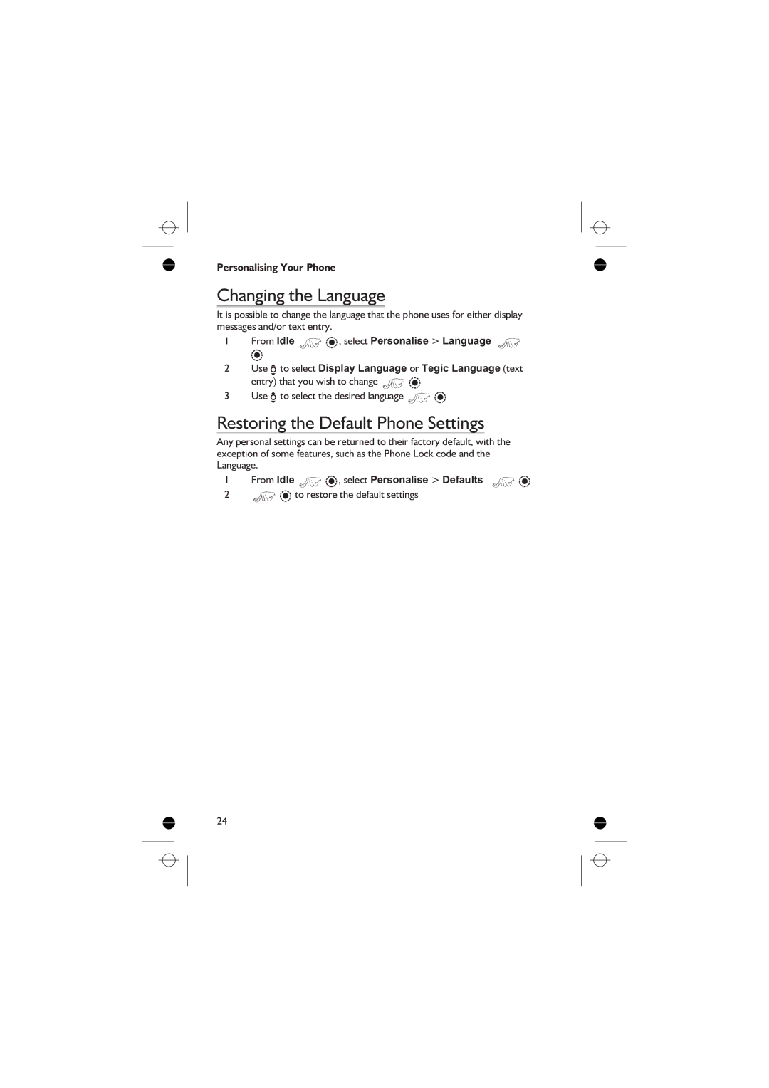 Panasonic EB-GD76 operating instructions Changing the Language, Restoring the Default Phone Settings 