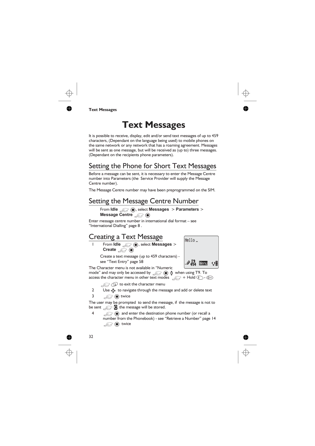 Panasonic EB-GD76 operating instructions Setting the Phone for Short Text Messages, Setting the Message Centre Number 