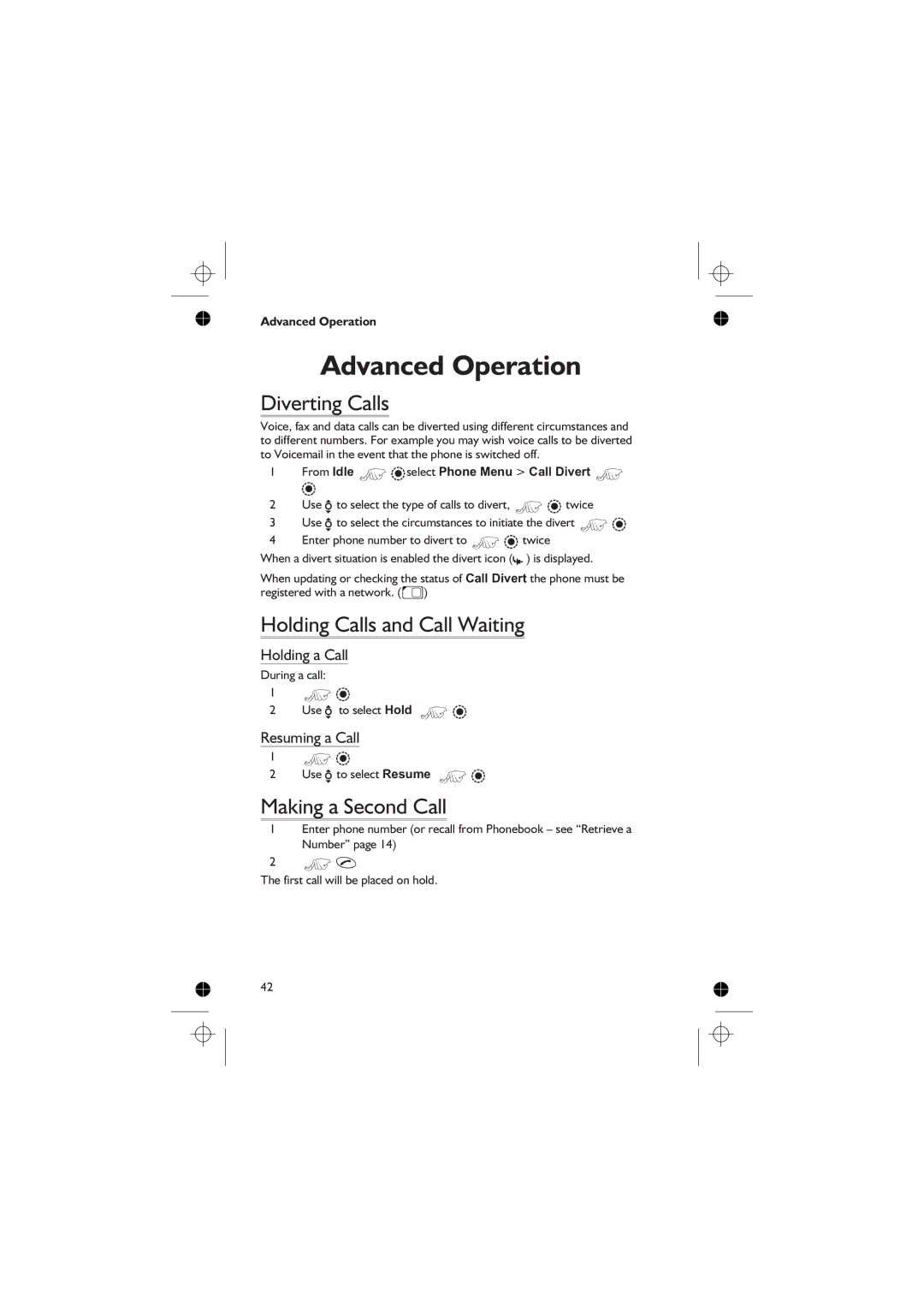 Panasonic EB-GD76 Advanced Operation, Diverting Calls, Holding Calls and Call Waiting, Making a Second Call 