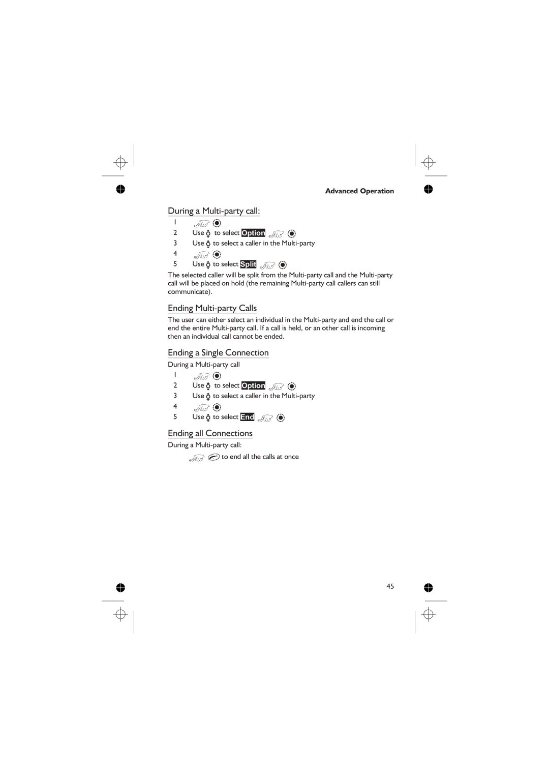 Panasonic EB-GD76 During a Multi-party call, Ending Multi-party Calls, Ending a Single Connection, Ending all Connections 