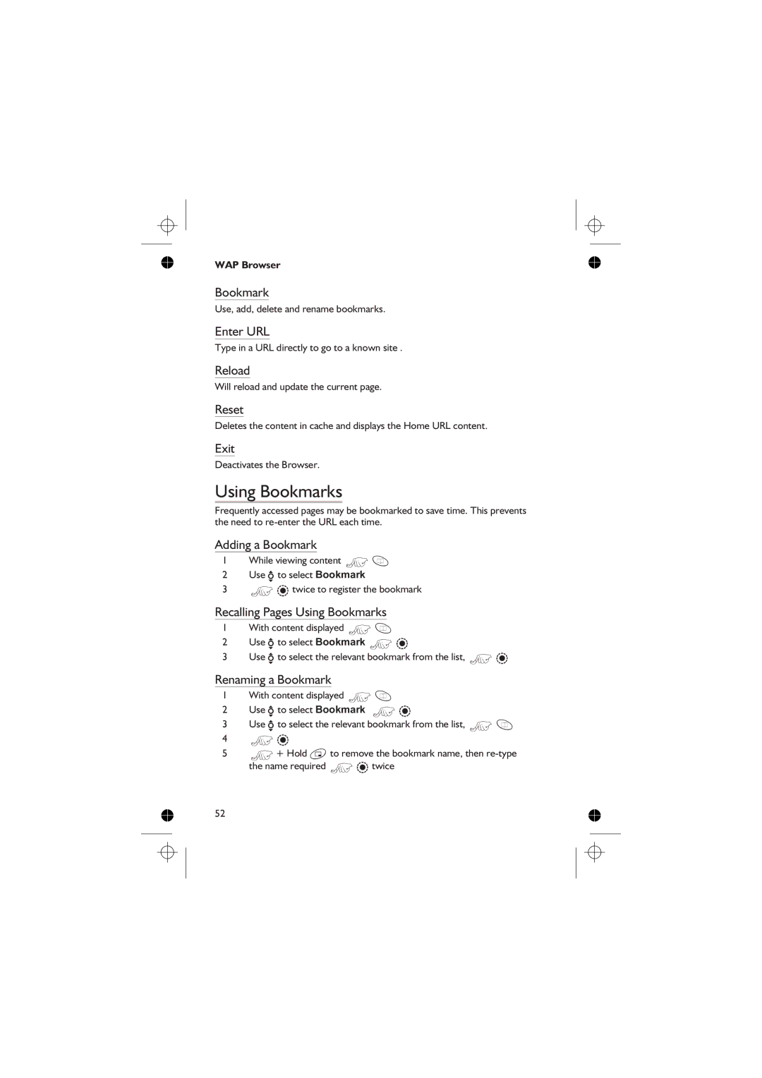 Panasonic EB-GD76 operating instructions Using Bookmarks 