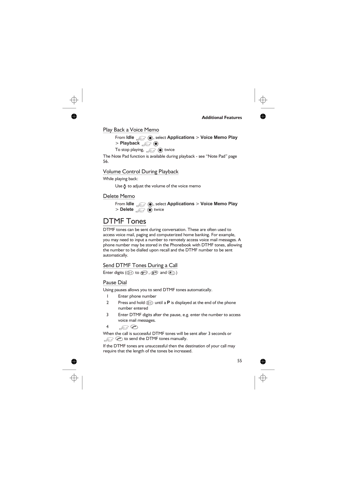 Panasonic EB-GD76 operating instructions Dtmf Tones 