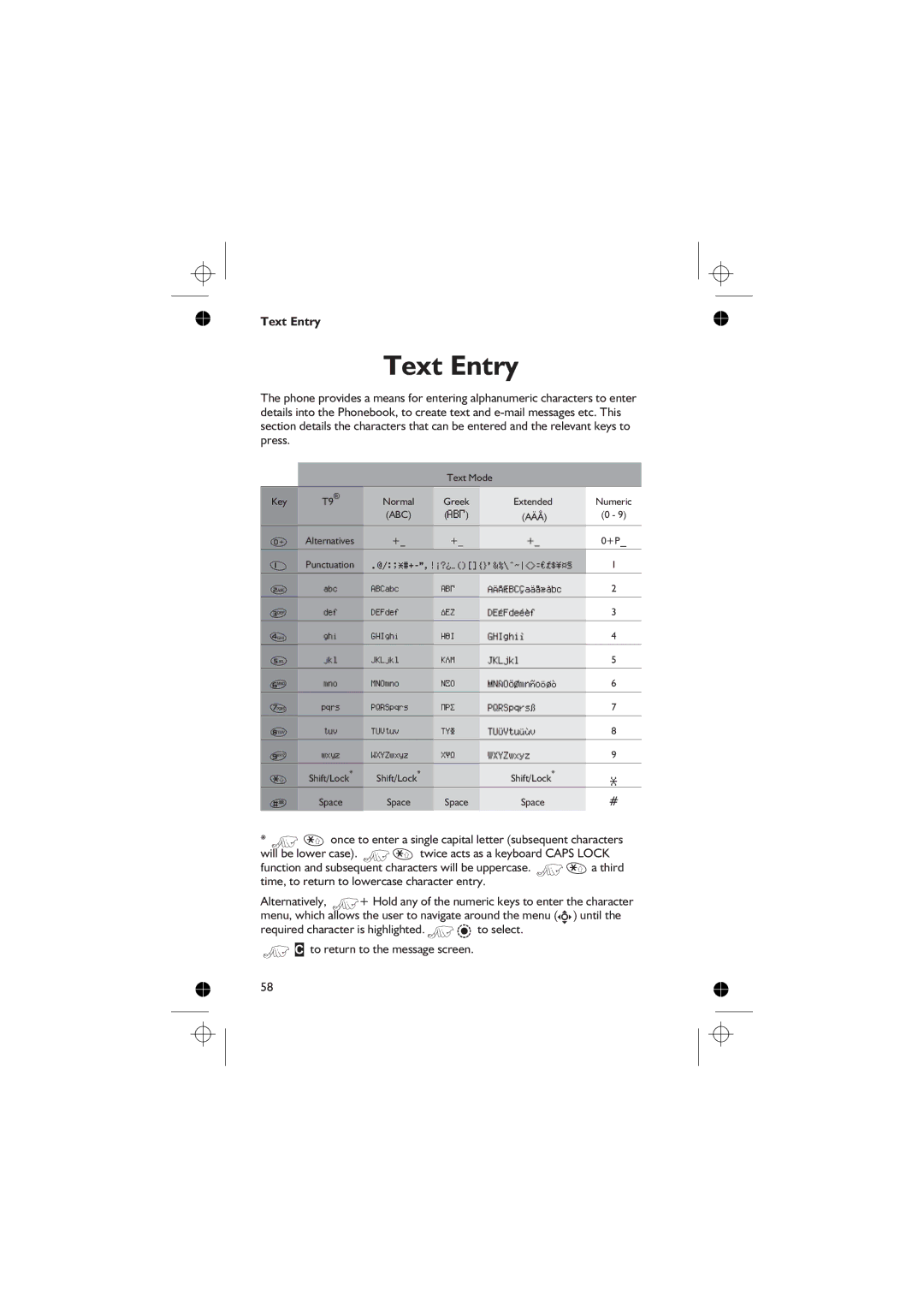 Panasonic EB-GD76 operating instructions Text Entry 