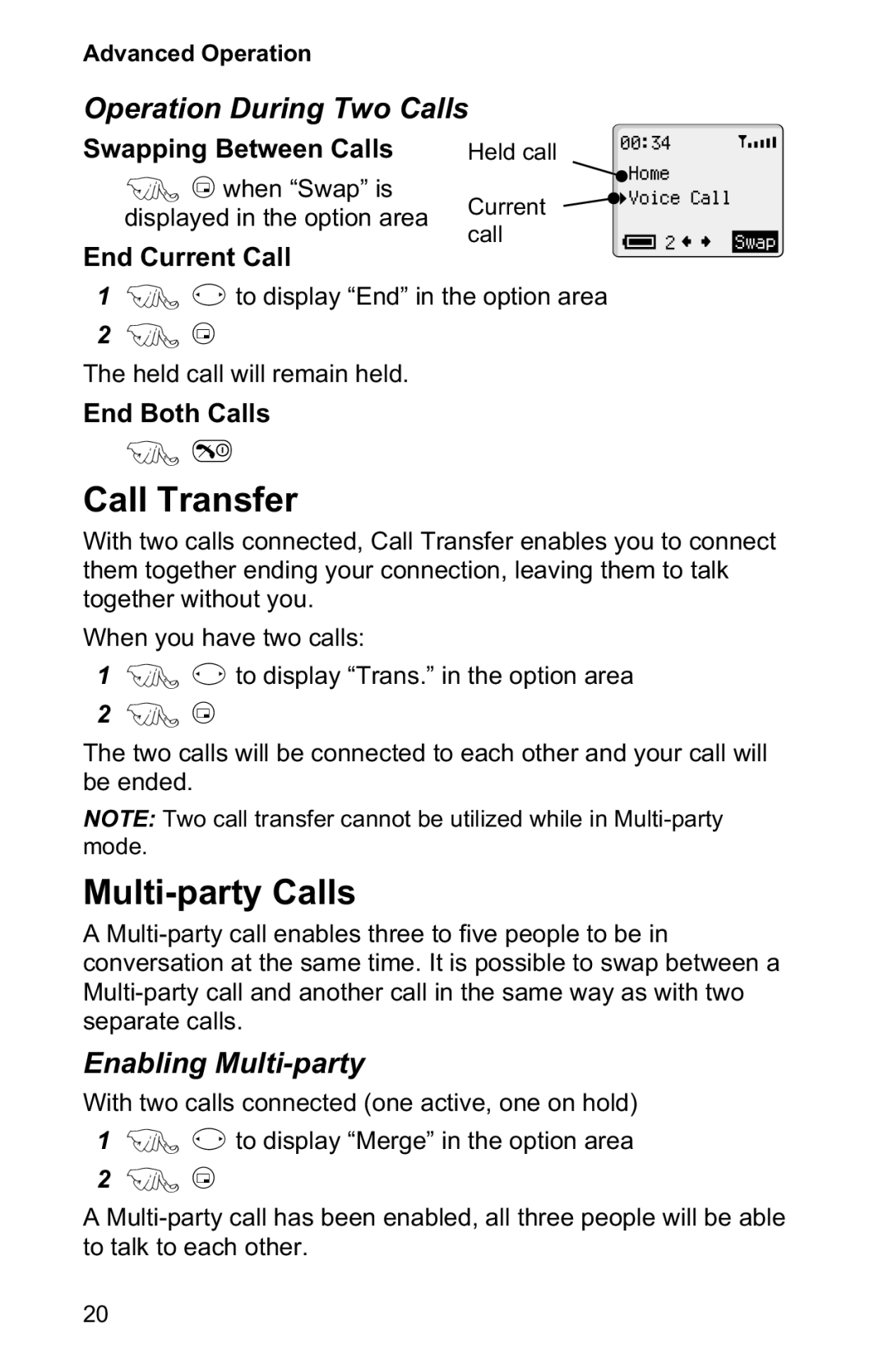 Panasonic EB-GD90 operating instructions Call Transfer, Multi-party Calls, Operation During Two Calls, Enabling Multi-party 