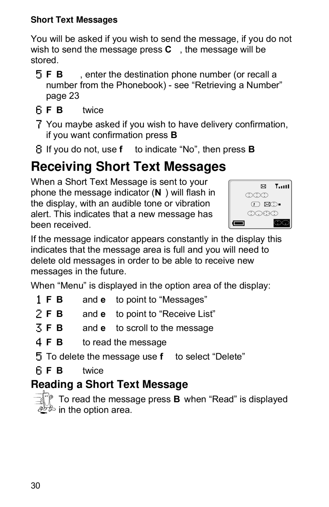 Panasonic EB-GD90 operating instructions Receiving Short Text Messages 