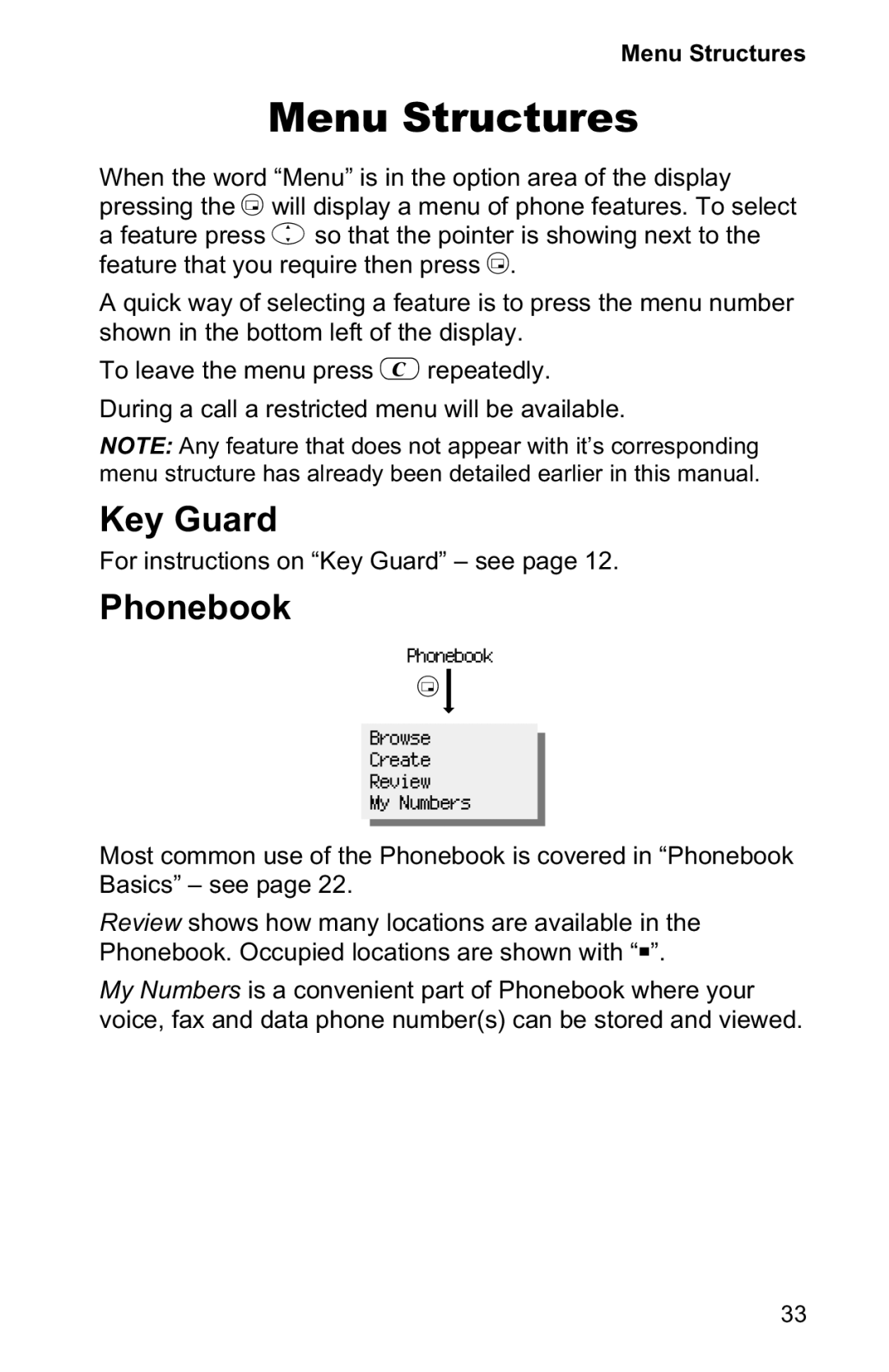 Panasonic EB-GD90 operating instructions Menu Structures, Phonebook 