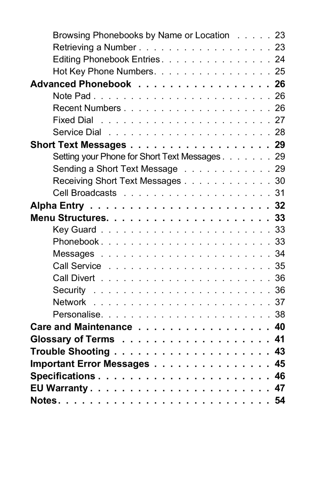 Panasonic EB-GD90 operating instructions Advanced Phonebook, Short Text Messages, Alpha Entry Menu Structures 