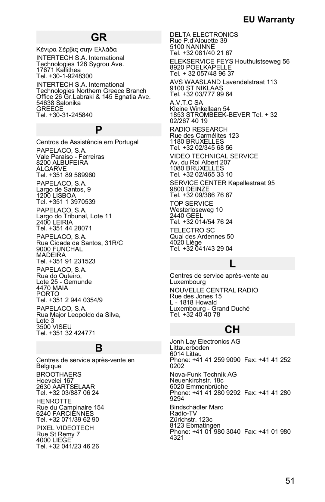 Panasonic EB-GD90 operating instructions Greece 