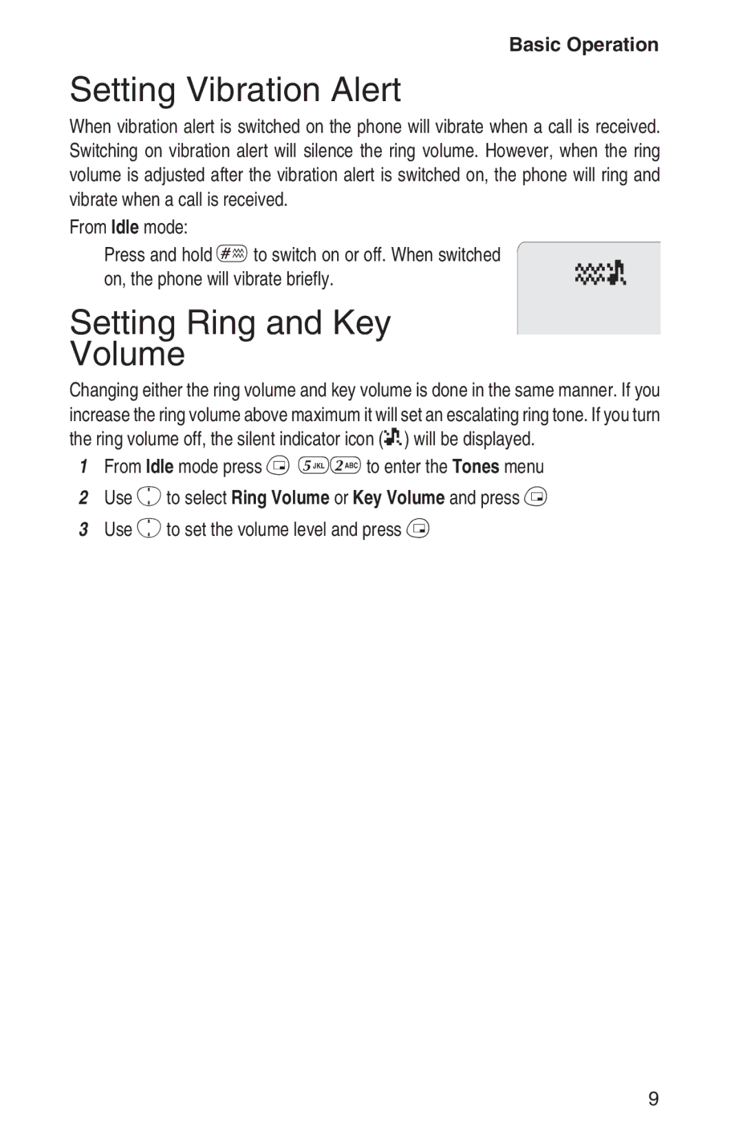 Panasonic EB-GD92 operating instructions Setting Vibration Alert, Setting Ring and Key Volume 