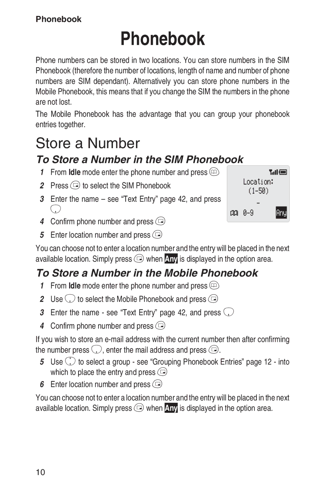 Panasonic EB-GD92 To Store a Number in the SIM Phonebook, To Store a Number in the Mobile Phonebook 