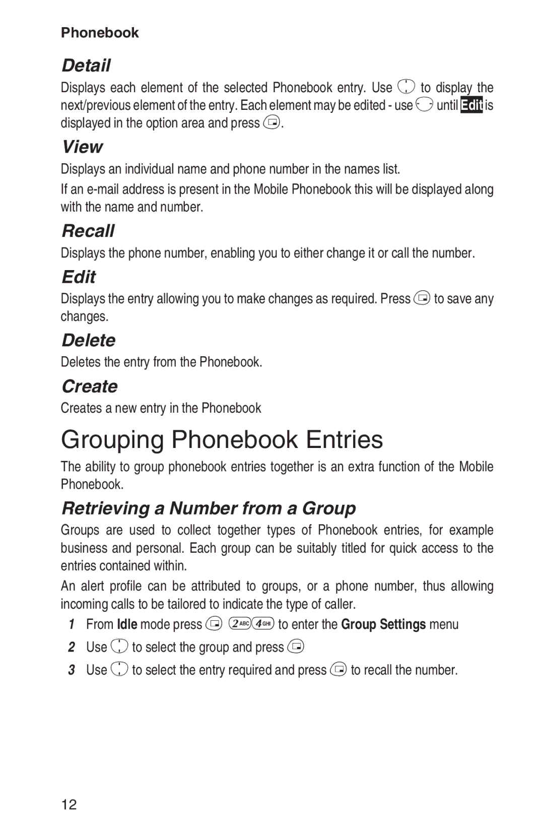 Panasonic EB-GD92 operating instructions Grouping Phonebook Entries 