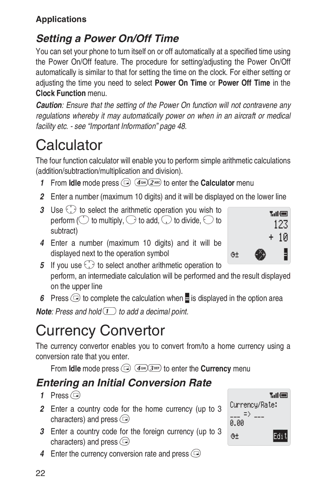 Panasonic EB-GD92 Calculator, Currency Convertor, Setting a Power On/Off Time, Entering an Initial Conversion Rate 