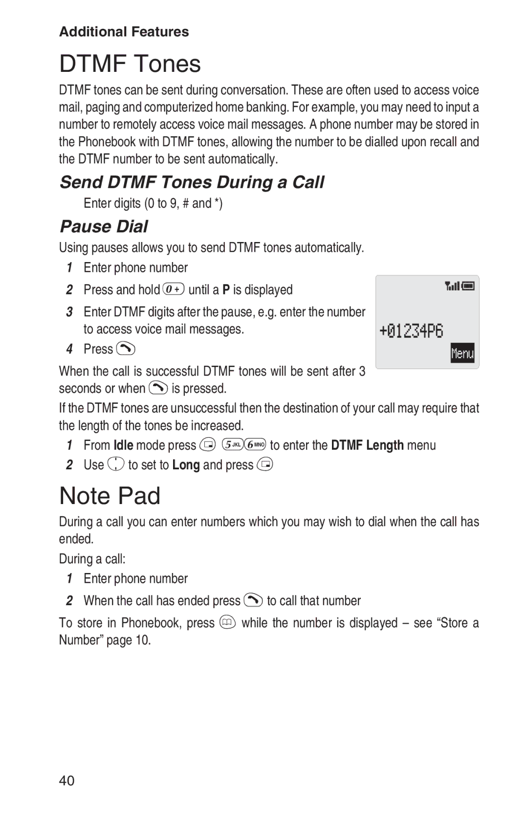 Panasonic EB-GD92 operating instructions Send Dtmf Tones During a Call, Pause Dial, Enter digits 0 to 9, # 