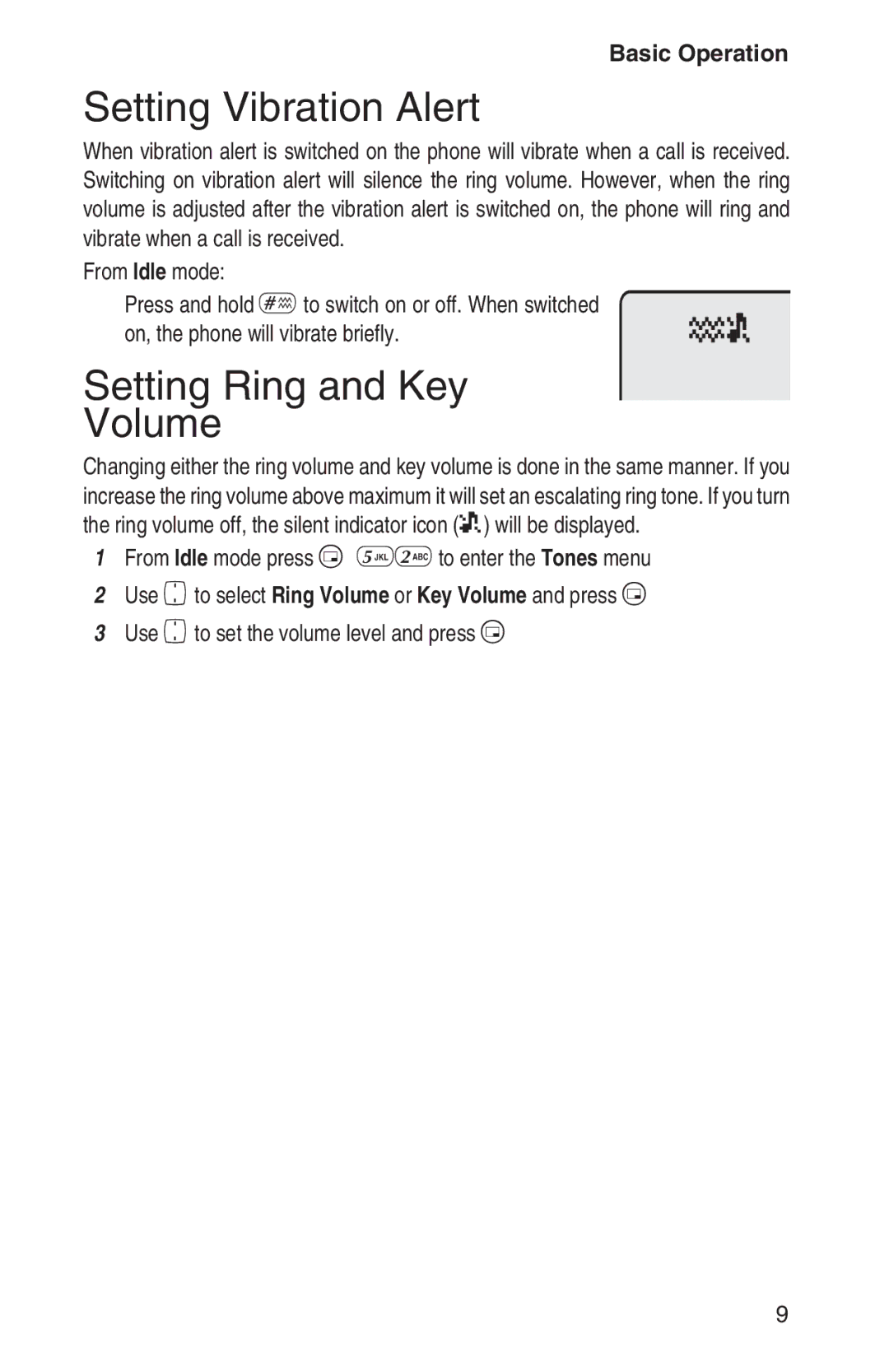 Panasonic EB-GD93 operating instructions Setting Vibration Alert, Setting Ring and Key Volume 