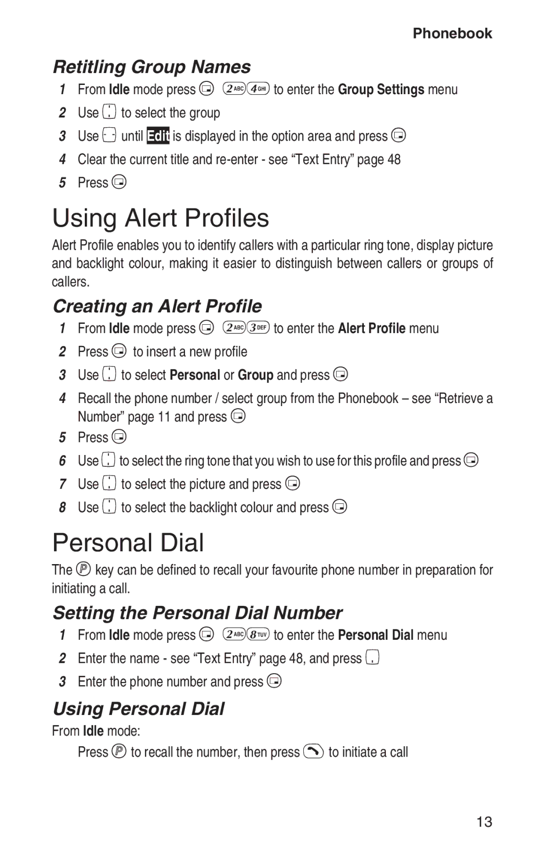 Panasonic EB-GD93 operating instructions Using Alert Profiles, Personal Dial 