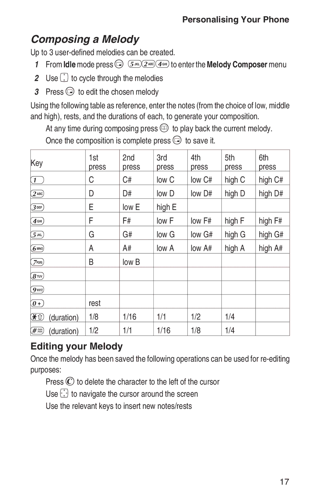 Panasonic EB-GD93 operating instructions Composing a Melody, Editing your Melody 