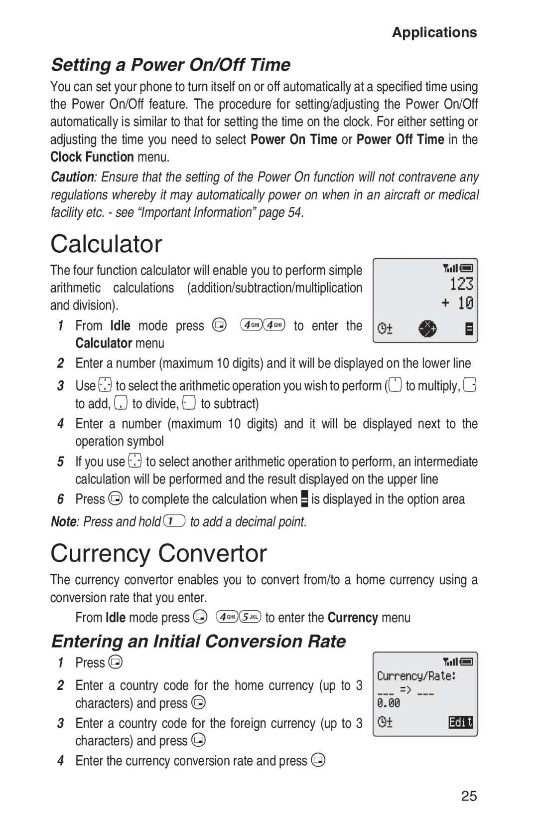 Panasonic EB-GD93 Calculator, Currency Convertor, Setting a Power On/Off Time, Entering an Initial Conversion Rate 