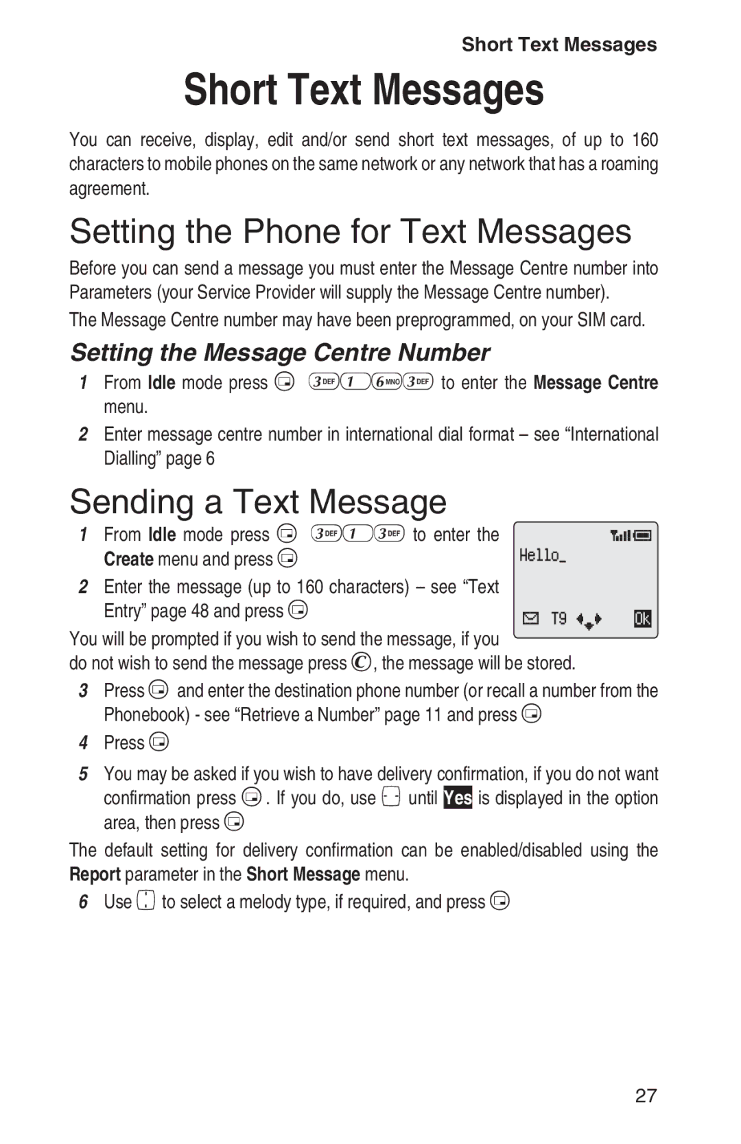 Panasonic EB-GD93 operating instructions Short Text Messages, Setting the Phone for Text Messages, Sending a Text Message 