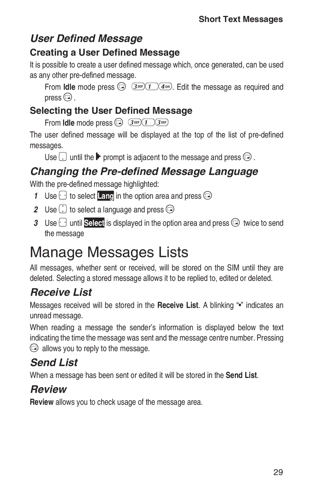 Panasonic EB-GD93 operating instructions Manage Messages Lists 