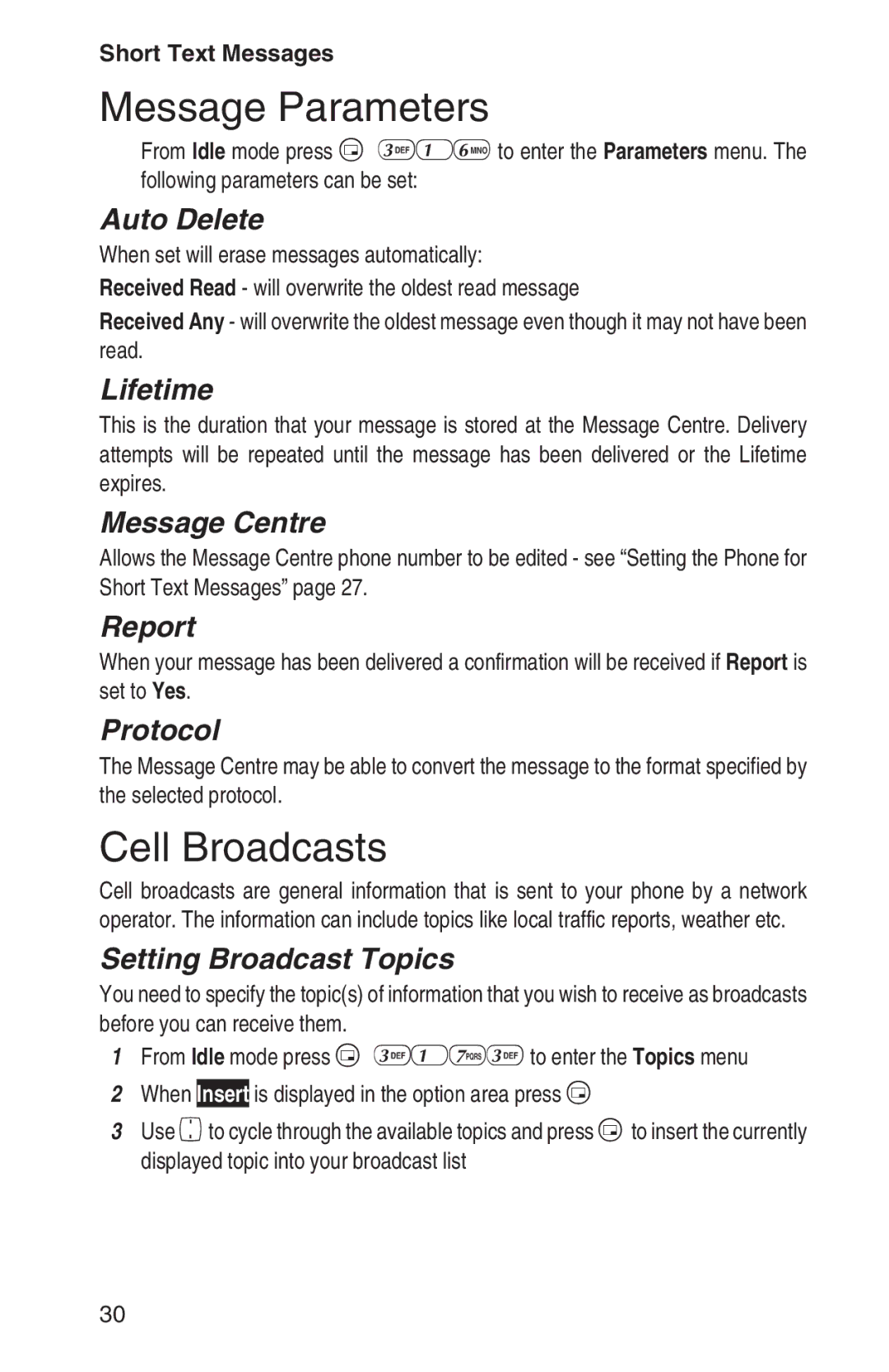 Panasonic EB-GD93 operating instructions Message Parameters, Cell Broadcasts 