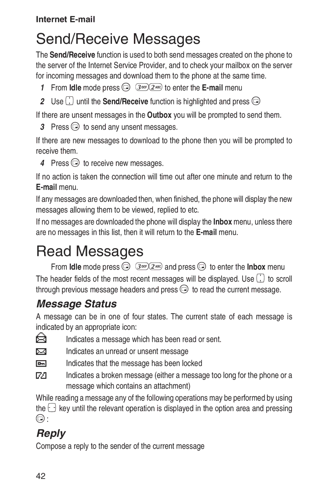 Panasonic EB-GD93 operating instructions Send/Receive Messages, Read Messages, Message Status, Reply 