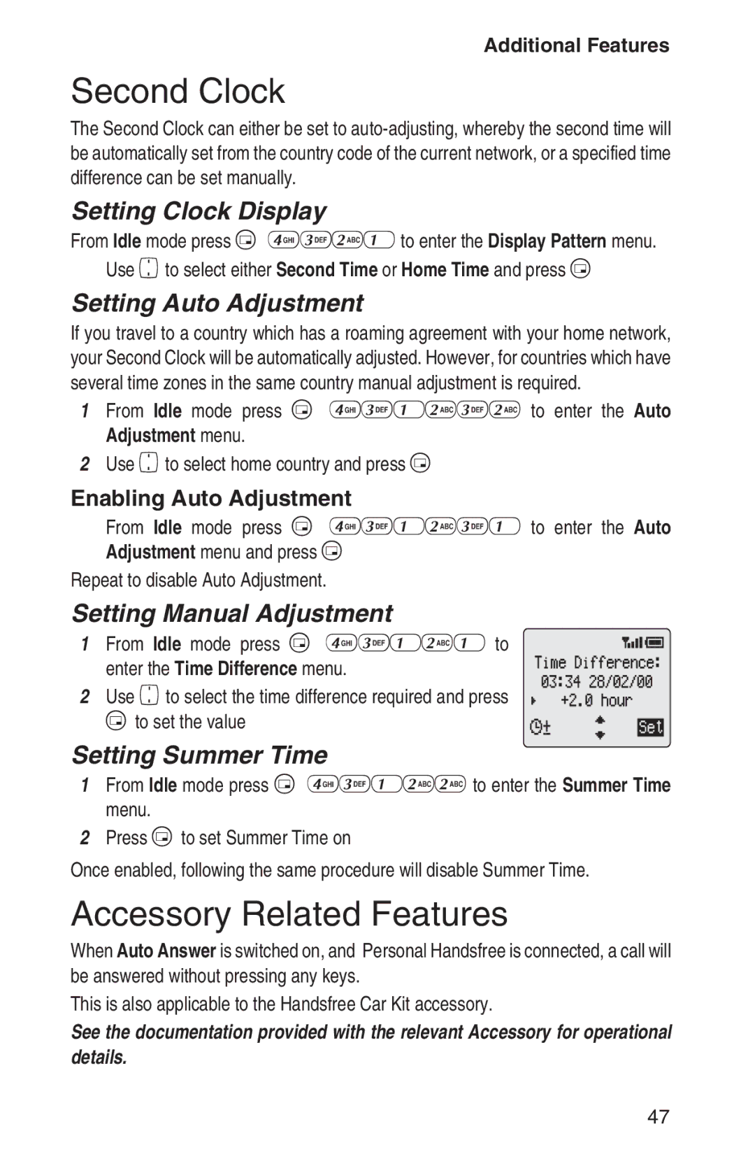 Panasonic EB-GD93 operating instructions Second Clock, Accessory Related Features 