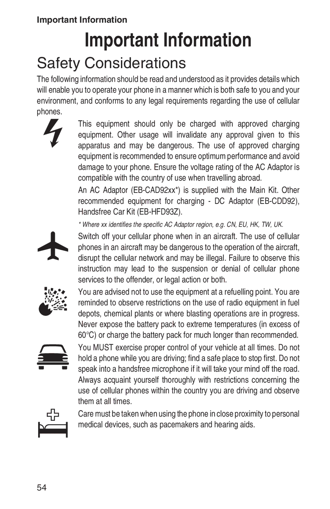 Panasonic EB-GD93 operating instructions Important Information, Safety Considerations 