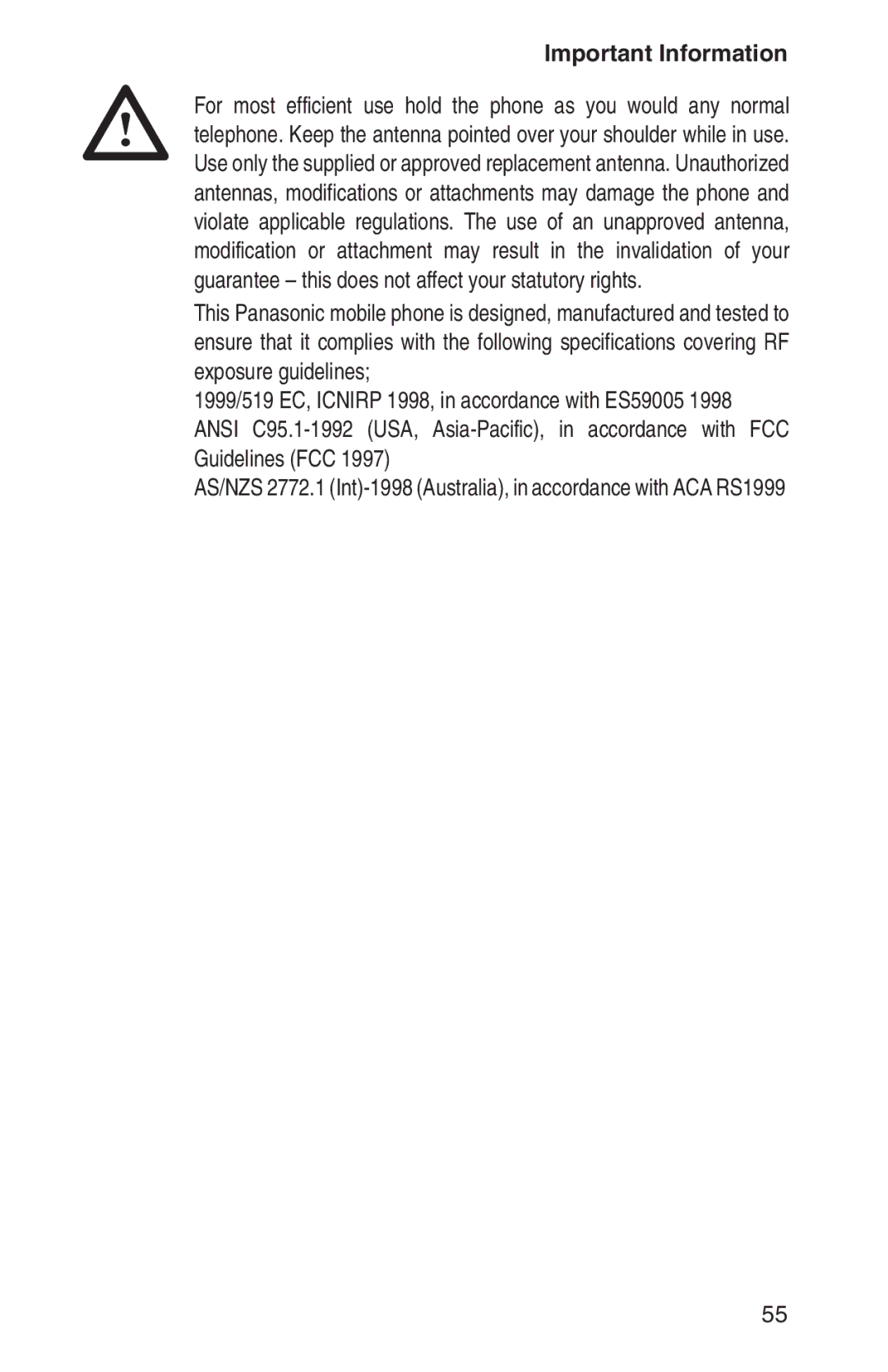 Panasonic EB-GD93 operating instructions Important Information 