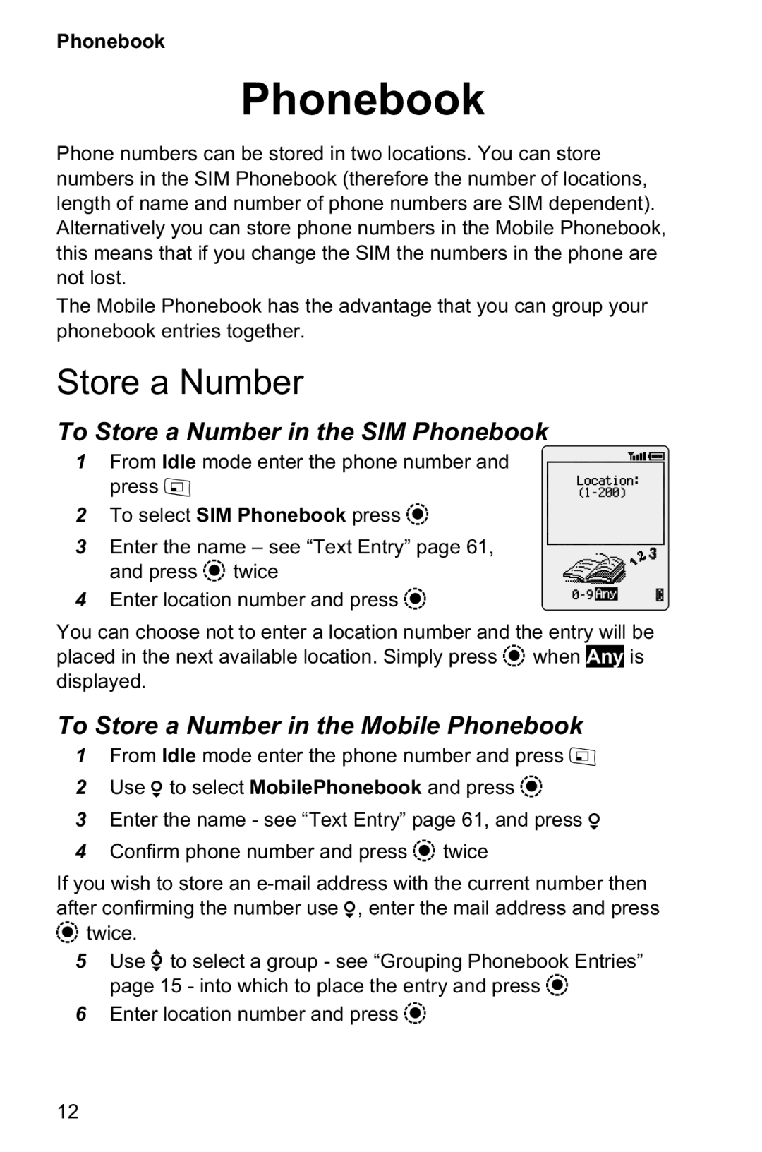 Panasonic EB-GD95 To Store a Number in the SIM Phonebook, To Store a Number in the Mobile Phonebook 