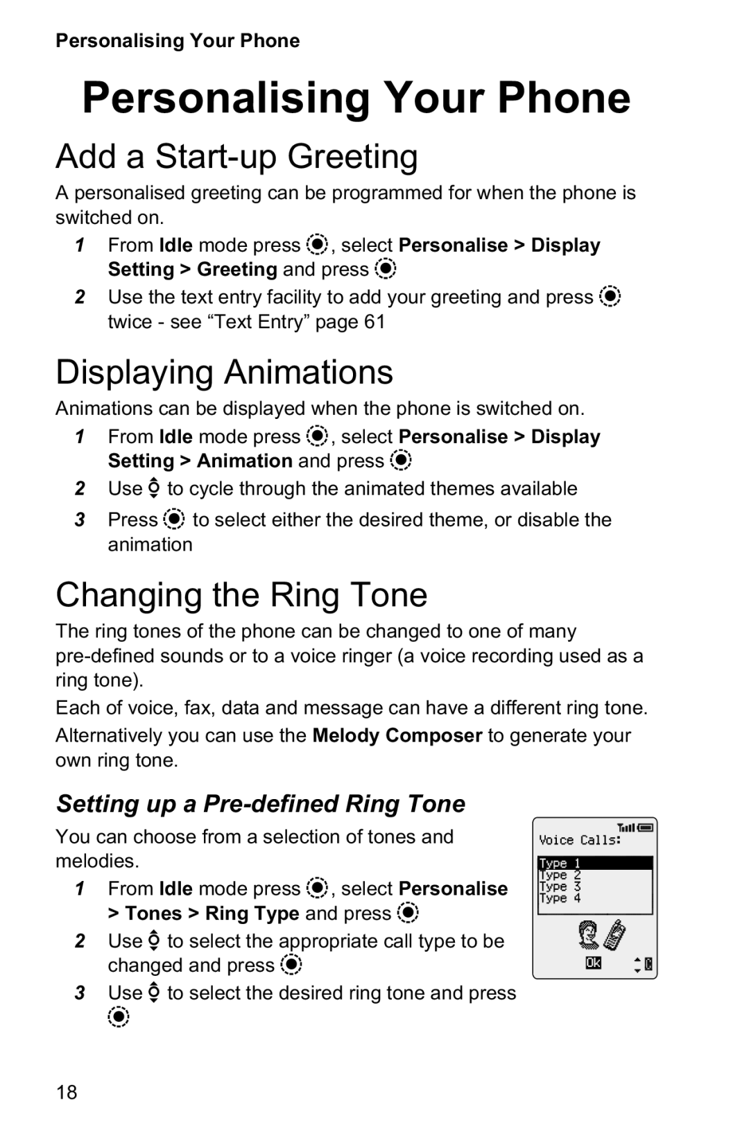 Panasonic EB-GD95 Personalising Your Phone, Add a Start-up Greeting, Displaying Animations, Changing the Ring Tone 