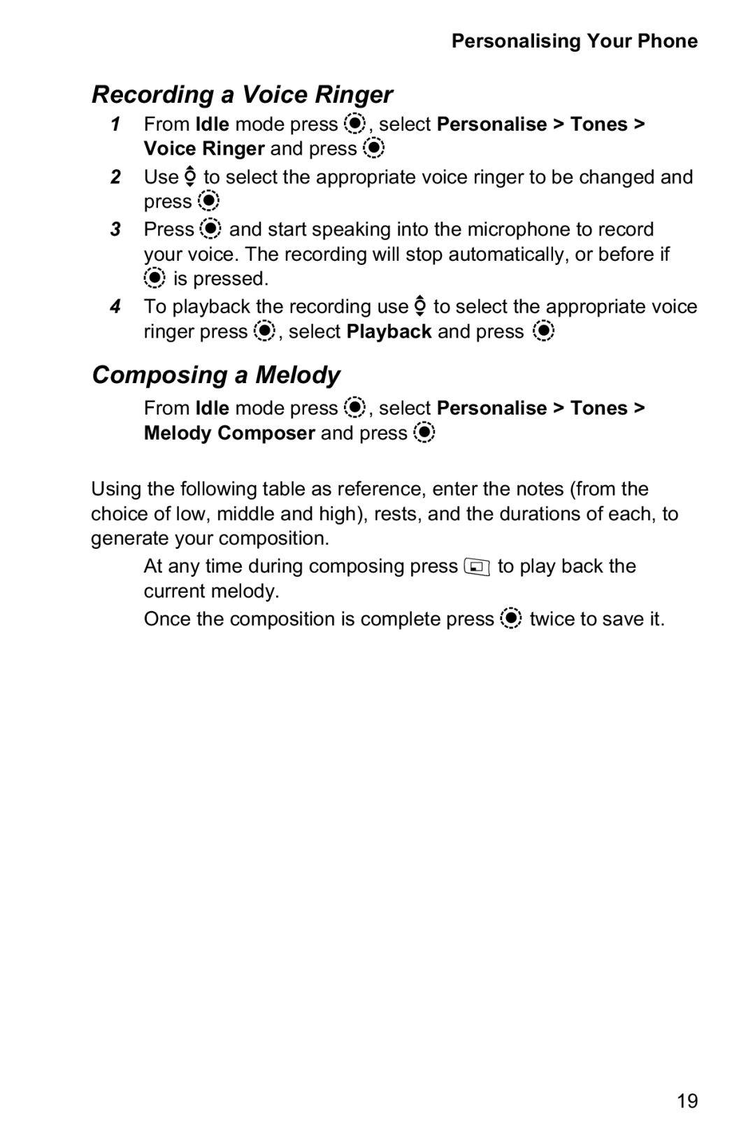 Panasonic EB-GD95 operating instructions Recording a Voice Ringer, Composing a Melody 