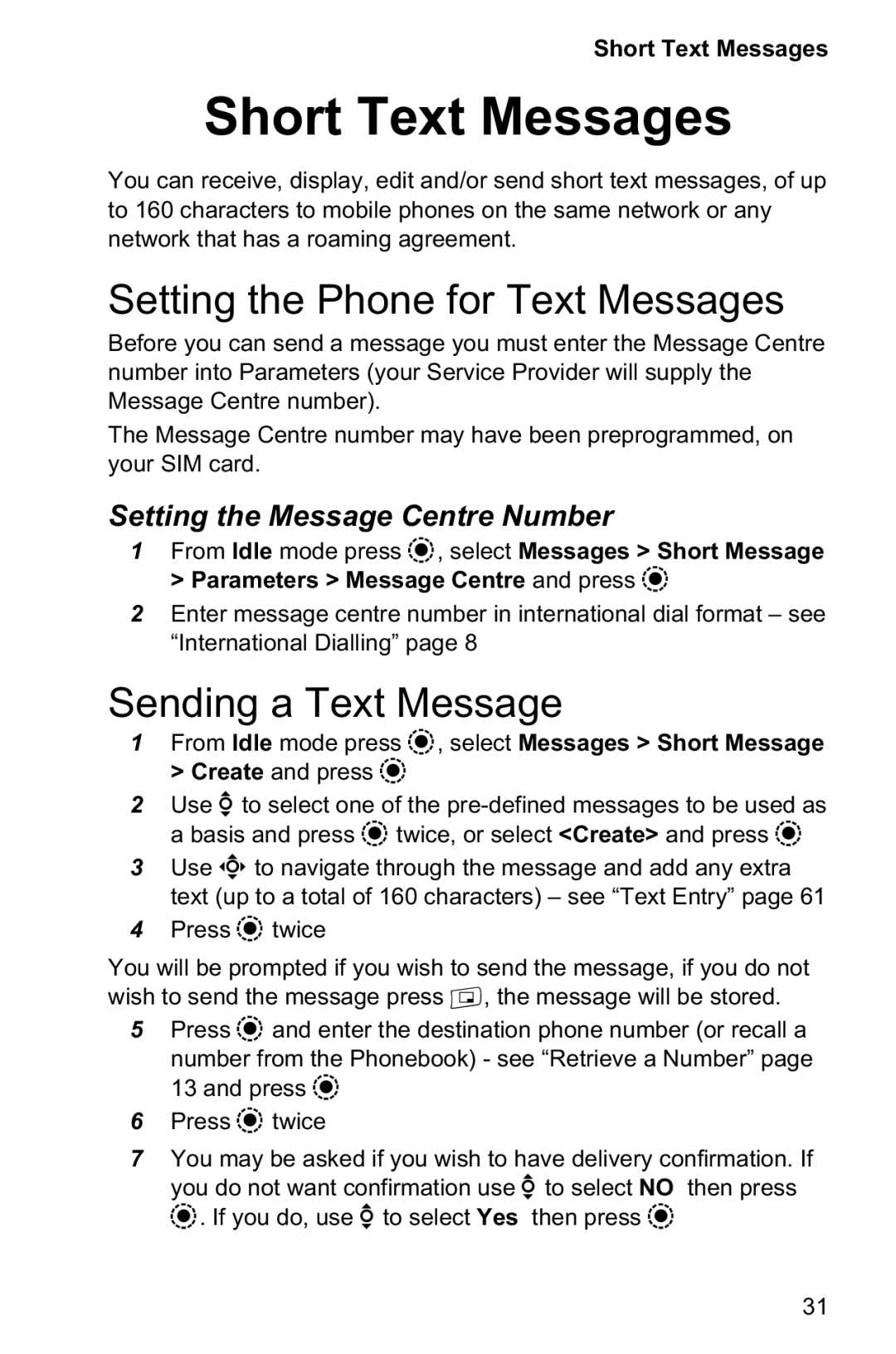 Panasonic EB-GD95 operating instructions Short Text Messages, Setting the Phone for Text Messages, Sending a Text Message 