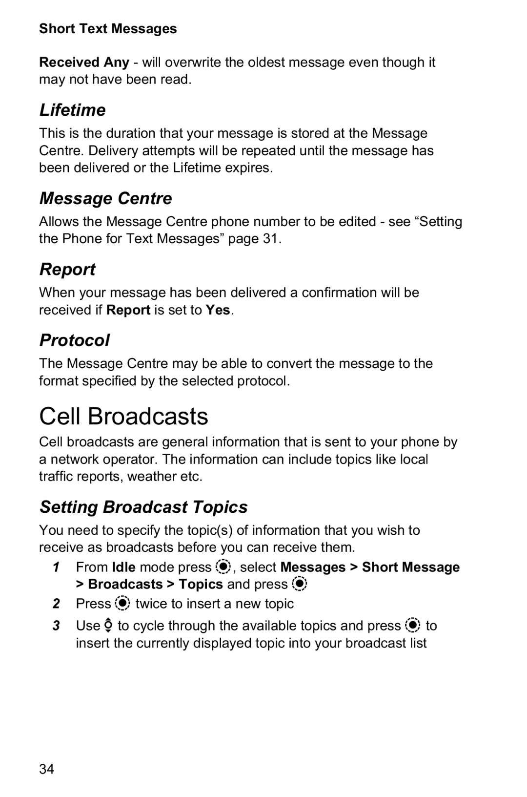 Panasonic EB-GD95 operating instructions Cell Broadcasts 