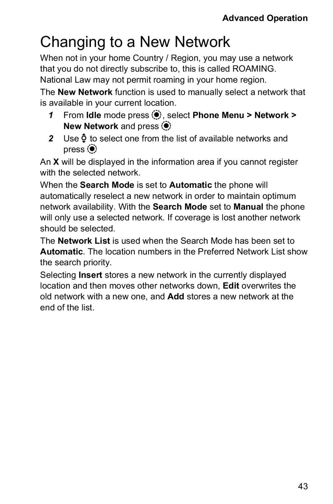 Panasonic EB-GD95 operating instructions Changing to a New Network 